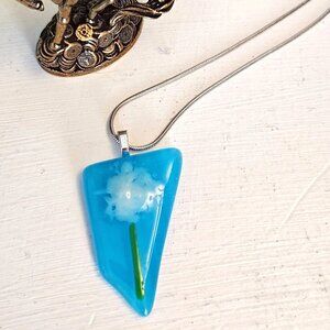 Bright blue white asymmetrical pendant necklace OOAK festival jewelry for her
